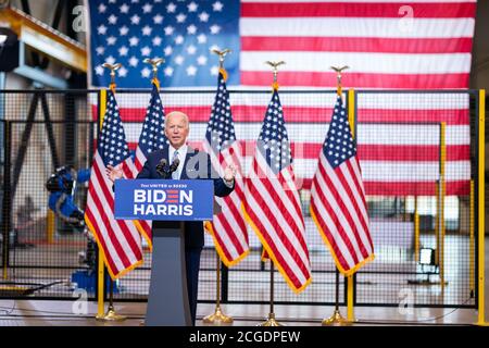 PITTSBURGH, PA, USA - 31 agosto 2020 - il candidato presidenziale democratico americano Joe Biden sulla pista di campagna in una visita intitolata 'il caso contro Tr Foto Stock