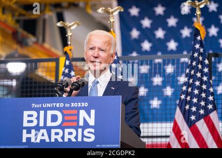 PITTSBURGH, PA, USA - 31 agosto 2020 - il candidato presidenziale democratico americano Joe Biden sulla pista di campagna in una visita intitolata 'il caso contro Tr Foto Stock