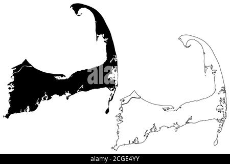 Barnstable County, Commonwealth of Massachusetts (Stati Uniti, Stati Uniti d'America, Stati Uniti, Stati Uniti, Stati Uniti) mappa vettoriale illustrazione, abbozzare Barns schizzo Illustrazione Vettoriale