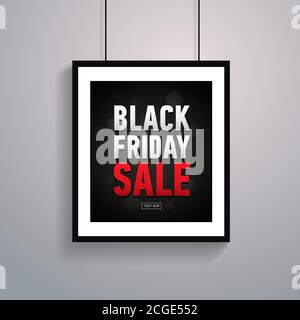 Poster di vendita Black friday in cornice appeso a parete. Banner alla moda. Shopping online. Illustrazione Vettoriale