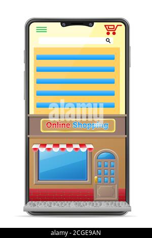illustrazione vettoriale dello shopping online del concetto di smartphone isolata su sfondo bianco Illustrazione Vettoriale