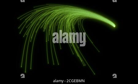 Belle tracce astratte fluenti su sfondo nero. Punti luminosi. immagine di rendering 3d . Foto Stock