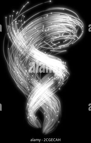 Belle tracce astratte fluenti su sfondo nero. Punti luminosi. immagine di rendering 3d . Foto Stock