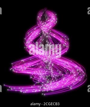 Belle tracce astratte fluenti su sfondo nero. Punti luminosi. immagine di rendering 3d . Foto Stock