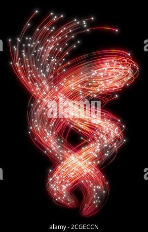 Belle tracce astratte fluenti su sfondo nero. Punti luminosi. immagine di rendering 3d . Foto Stock