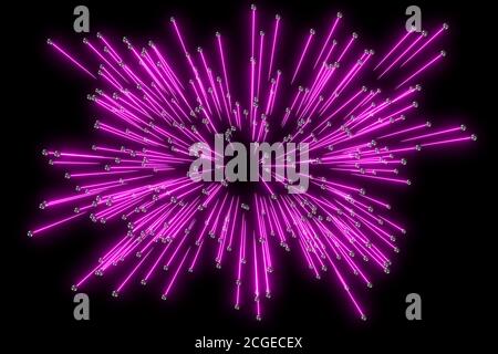 Belle tracce astratte fluenti su sfondo nero. Punti luminosi. immagine di rendering 3d . Foto Stock