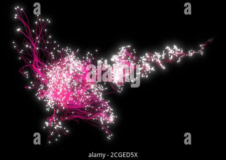 Belle tracce astratte fluenti su sfondo nero. Punti luminosi. immagine di rendering 3d . Foto Stock