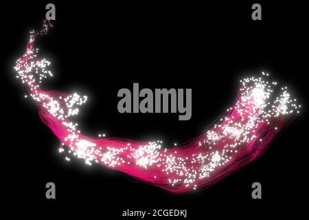 Belle tracce astratte fluenti su sfondo nero. Punti luminosi. immagine di rendering 3d . Foto Stock