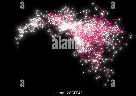 Belle tracce astratte fluenti su sfondo nero. Punti luminosi. immagine di rendering 3d . Foto Stock