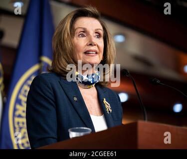 Washington, DC, Stati Uniti. 10 settembre 2020. 10 settembre 2020 - Washington, DC, Stati Uniti: La speaker della Casa NANCY PELOSI (D-CA) che parla alla sua conferenza stampa settimanale. Credit: Michael Brochstein/ZUMA Wire/Alamy Live News Foto Stock