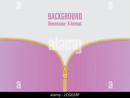 Modello fresco con zip dorata su rosa. Illustrazione vettoriale. Dimensione A4. EPS10. Illustrazione Vettoriale