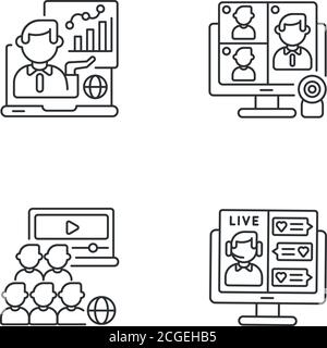 Set di icone lineari per riunioni aziendali online Illustrazione Vettoriale