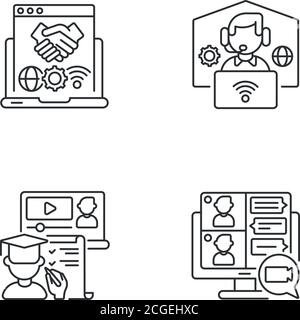 Set di icone lineari per la comunicazione online Illustrazione Vettoriale