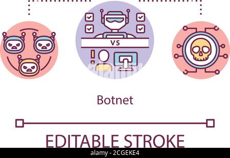 Icona del concetto di rete bot distruttiva Illustrazione Vettoriale