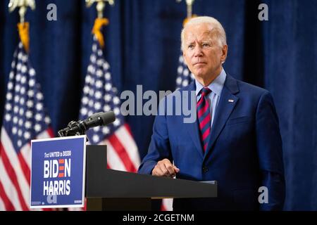 WILMINGTON, PA, USA - 04 settembre 2020 - il candidato presidenziale democratico americano Joe Biden ad un conferenziere stampa su 'lo stato dell'economia americana e lavoro annd Foto Stock