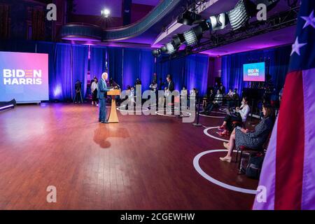 WILMINGTON, PA, USA - 02 settembre 2020 - il candidato presidenziale democratico americano Joe Biden ad una conferenza stampa sul tema 'riguardo alla riapertura della scuola sicura' in Foto Stock