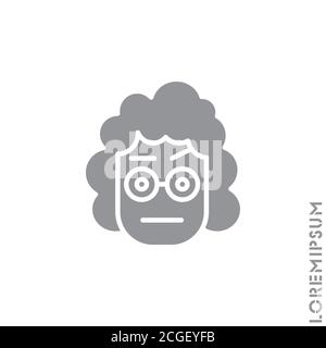 Confuso pensare Emoticon ragazza, donna icona Vector Illustrazione. Stile. Grigio su sfondo bianco Illustrazione Vettoriale