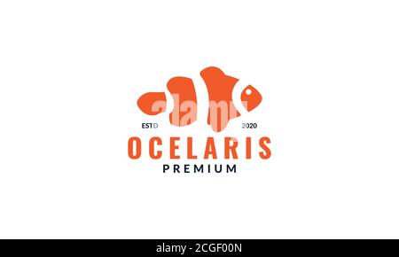 Design del logo dell'acquario di ocellaris clownfish Illustrazione Vettoriale