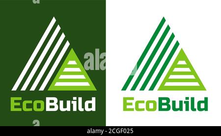 Logo e simboli dell'edificio domestico. Logo vettoriale Eco Real estate. Icone di astrazione vettoriale triangolo verde. Illustrazione Vettoriale