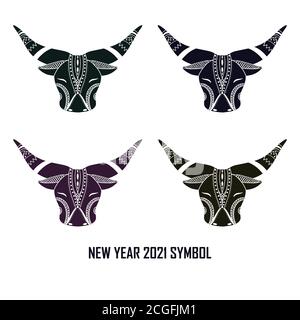 Zodiaco cinese. Segno astrologico animale cinese. Mucca. Simbolo di 2021 Illustrazione Vettoriale