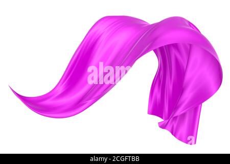 Sfondo astratto di seta ondulata magenta o satinata. immagine di rendering 3d. Immagine isolata su sfondo bianco. Foto Stock
