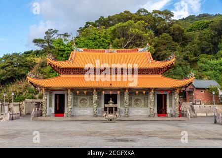 Facciata del tempio di tianhou in matsu. La traduzione del testo cinese è 'Tempio di Mazu' Foto Stock