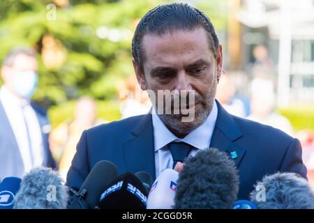 LEIDSCHENDAM, 18 agosto 2020 - Saad Hariri, ex primo ministro libanese, commenta la sentenza del Tribunale speciale per il Libano sul padre Rafik Hariri Foto Stock