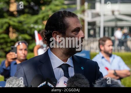 LEIDSCHENDAM, 18 agosto 2020 - Saad Hariri, ex primo ministro libanese, commenta la sentenza del Tribunale speciale per il Libano sul padre Rafik Hariri Foto Stock