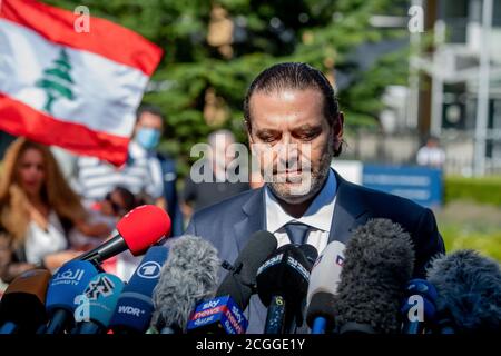 LEIDSCHENDAM, 18 agosto 2020 - Saad Hariri, ex primo ministro libanese, commenta la sentenza del Tribunale speciale per il Libano sul padre Rafik Hariri Foto Stock