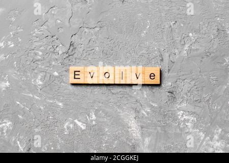 EVOLVE parola scritta su blocco di legno. EVOLVE il testo sulla tabella di cemento per il vostro desing, concetto. Foto Stock