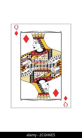 La bella carta della regina dei diamanti in stile classico. Illustrazione Vettoriale