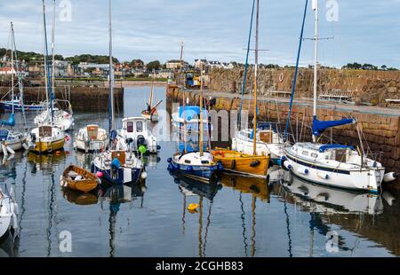 Barche a vela e yacht nel porto, North Berwick, East Lothian, Scozia, Regno Unito Foto Stock