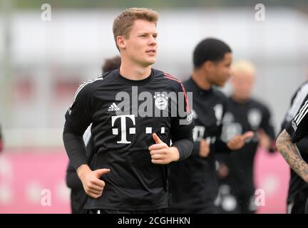 Monaco, Germania. 11 Settembre 2020. Calcio: Bundesliga, prima formazione di squadra del FC Bayern in preparazione per la stagione nel campo di allenamento a Säbener Straße. Portiere Alexander Nübel. Credit: Tobias Hase/dpa/Alamy Live News Foto Stock