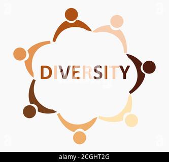 Logo vettoriale di diverse persone multiculturali in piedi insieme in cerchio su sfondo bianco Illustrazione Vettoriale