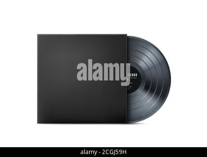 Black Vinyl Music Record. Disco gramofono vintage realistico con mockup di copertina. Illustrazione vettoriale Illustrazione Vettoriale