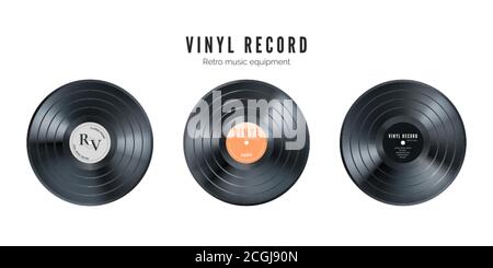 Set di dischi musicali in vinile. Disco audio retro. Disco gramofono vintage realistico con mockup di copertina. Illustrazione vettoriale Illustrazione Vettoriale