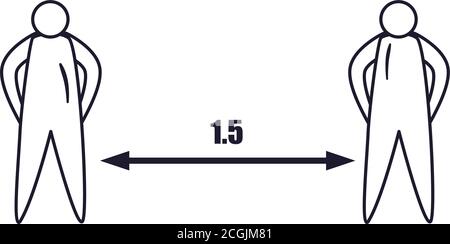 distanza sociale tra due persone disegno icona stile linea di Assistenza medica e covid 19 tema virus illustrazione vettoriale Illustrazione Vettoriale