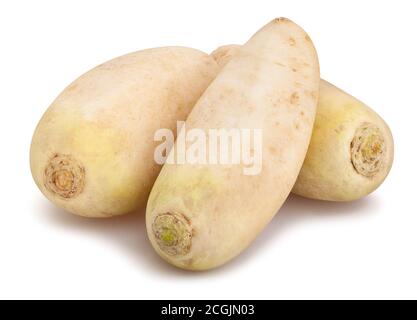 percorso del rafano di daikon isolato su bianco Foto Stock