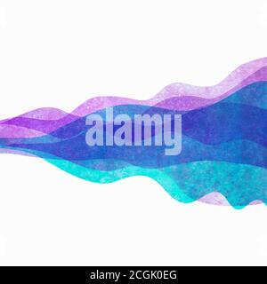Acquerello trasparente onda viola teal blu sfondo colorato. Illustrazione delle onde dipinte a mano con acquerello. Sfondo del banner isolato su bianco. Illustrazione Vettoriale