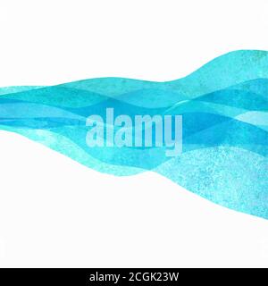 Acquerello trasparente onda mare oceano teal turchese sfondo colorato. Illustrazione delle onde dipinte a mano con acquerello. Sfondo cornice banner isolato o Illustrazione Vettoriale