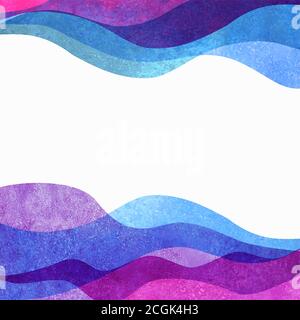 Acquerello trasparente onda viola blu rosa sfondo colorato. Illustrazione delle onde dipinte a mano con acquerello. Sfondo del banner isolato su bianco. Illustrazione Vettoriale