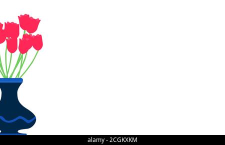 Vaso vettore tulip rosso illustrazione dei fiori di un bel colore rosa bianco isolato fiore pianta decorazione di bellezza verde Illustrazione Vettoriale