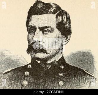 . Storia del ventiquattresimo Michigan della brigata di ferro, conosciuto come reggimento della contea di Detroit e Wayne .. . – grist mill wasged, i nostri mugnai messi a macinare, e razioni di farina di mais wereproveded. Questo è stato cotto in mush, torta di zappa, e in altri modi, come ogni uomo preferito. Continuò a nevicare, e un vento freddo, con razioni e tende fumose, lo rese un po' sciagurante. RIMOZIONE DEL GENERALE MCCLELLAN. Lunedì 10 novembre 1862. Il generale McClellan, dopo essersi sollevato dal comando dell'esercito, ha preso il suo congedo di addio di tuoni questo giorno. Ogni brigata è stata redatta in lin Foto Stock
