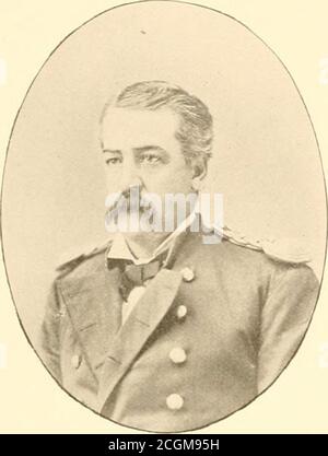 . Ufficiali dell'esercito e della marina (regolari) che servirono nella Guerra civile . , 23 aprile 1864. Durante il congedo di malattia dal 29 aprile al 2,1S64 dicembre, fu catturato dai ribelli nelle vetture Philadel-FIA e Baltimore Railroad, il 11 luglio 1864, che si trovarono in fuga durante la notte successiva; È stato presidente del consiglio di amministrazione che ha ritirato gli ufficiali disabili, a Wilmington, a Novem-ber 10, 1865, quando gli è stato concesso il congedo di assenza fino al 15 marzo 1866, quando si è dimesso dall'esercito, avendo rassegnato la sua commissione volontaria 10,1865 novembre. Il 13 marzo 1865, fu brevettato maggiore-generalU. Esercito di S. per se gallante e meritoria Foto Stock