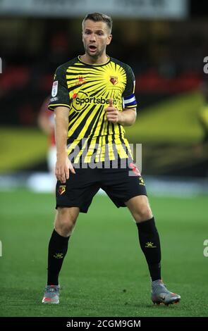 Tom Cleverley di Watford durante la partita del campionato Sky Bet a Vicarage Road, Watford. Foto Stock