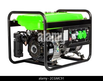 Alternatore elettrico verde del generatore CA, isolato su bianco. Foto Stock