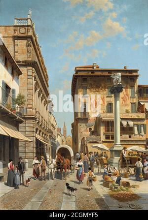 Carabain Jacques Francois - Piazza delle Erbe Verona 1 - Scuola Belga - 19 ° secolo Foto Stock