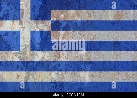 La bandiera greca nazionale della Grecia, Europa, grunge arrugginito sfondo testurizzato Foto Stock
