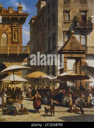 Carabain Jacques Francois - Piazza delle Erbe Verona 2 - Scuola Belga - 19 ° secolo Foto Stock