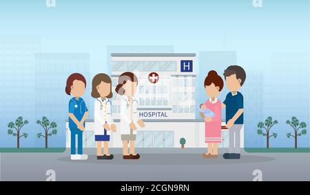 Pediatra con neonato piatto disegno vettoriale Illustrazione Vettoriale